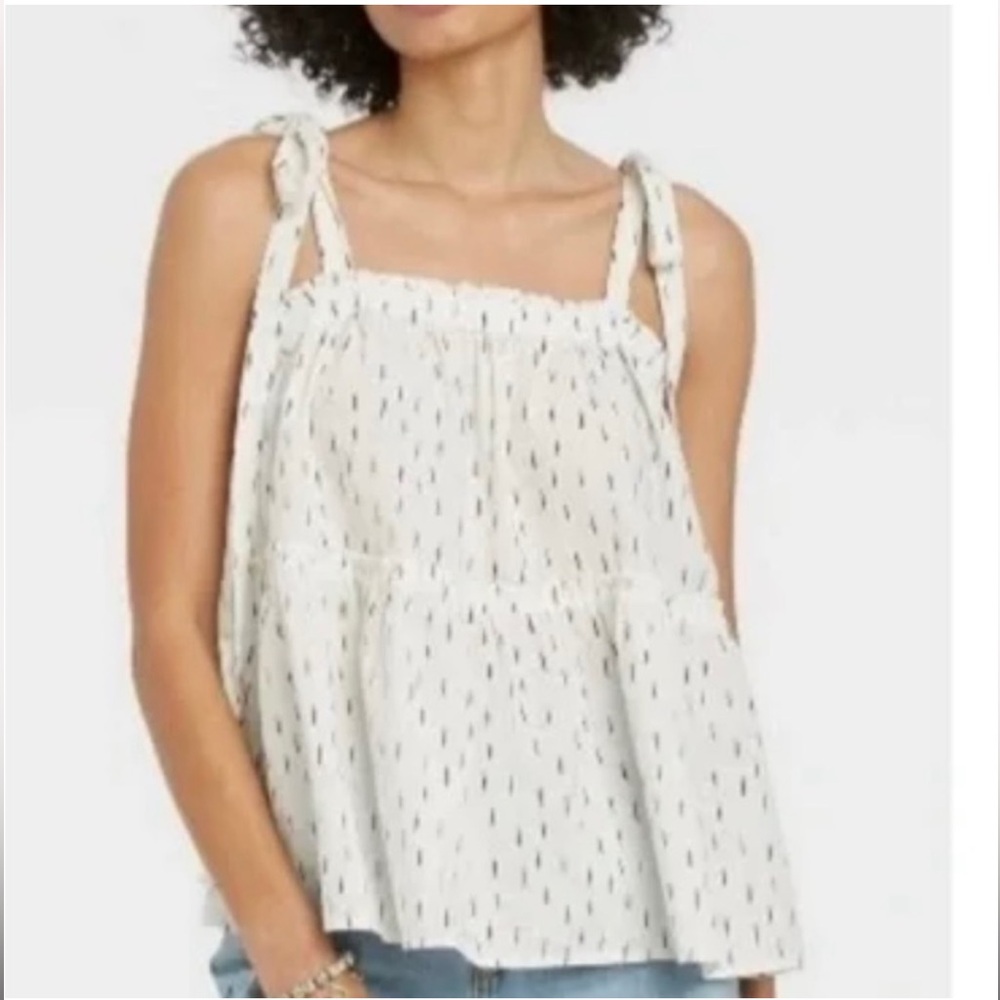 Universal Thread Women's Tie Strap Tiered White Dash Tank Top